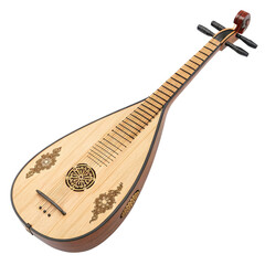Ornate Cittern 3D Render, Isolated on Transparent Background, Musical Instrument, Wood, Design, cittern, lute, string instrument