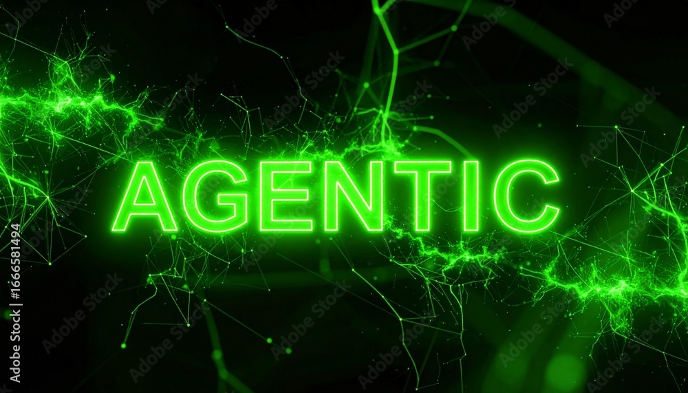 Poster green fractal ai system with glowing 