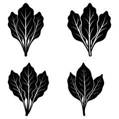 Obraz premium Four stylized black and white leaf clusters with prominent veins on a white background are displayed