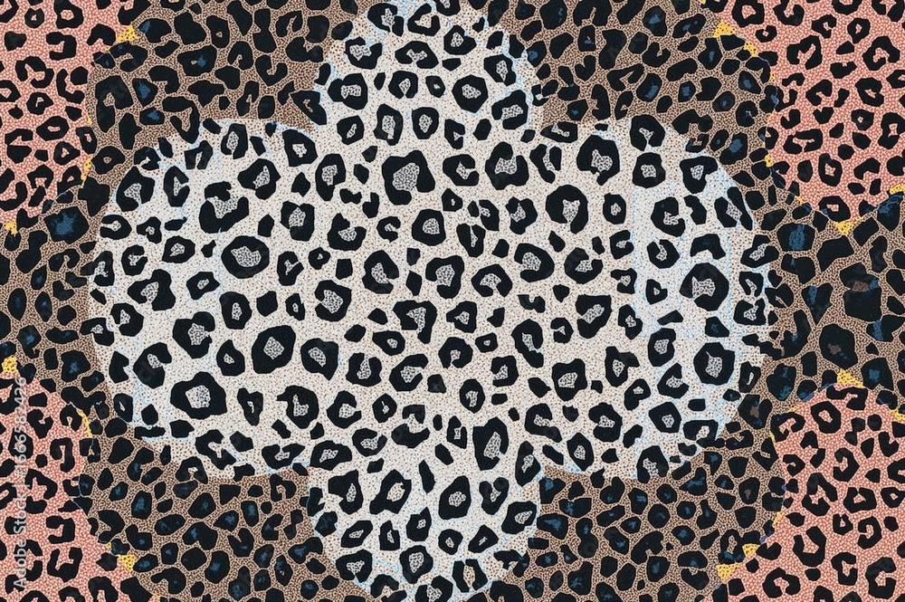 Poster fountain pen crafted lace background with leopard print and textured gradient patterns blending colo