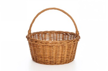 Obraz premium Empty vintage woven basket on a white background