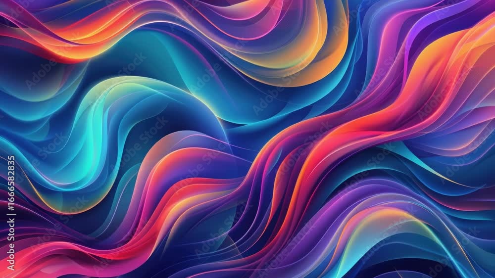 Poster a vibrant and dynamic background featuring wavy lines in multiple colors, suitable for use in presen