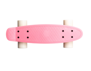 Pink skateboard on cylinders, fun, recreation on transparent background