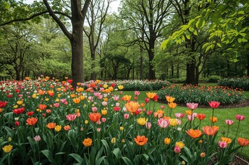 Obraz premium Blooming flowers and lush greenery in a natural setting