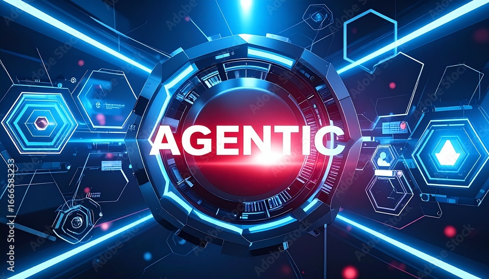 Poster futuristic glowing red ai core with 