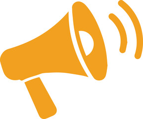 Dynamic orange megaphone icon to amplify your message, broadcast announcements widely now