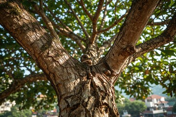 Fototapeta premium Close-up View of Tree Bark Texture at Eye Level