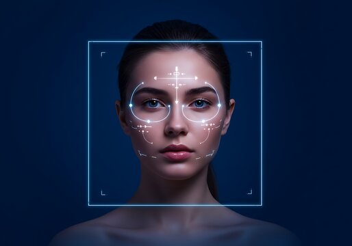 Facial recognition technology scanning a womans face