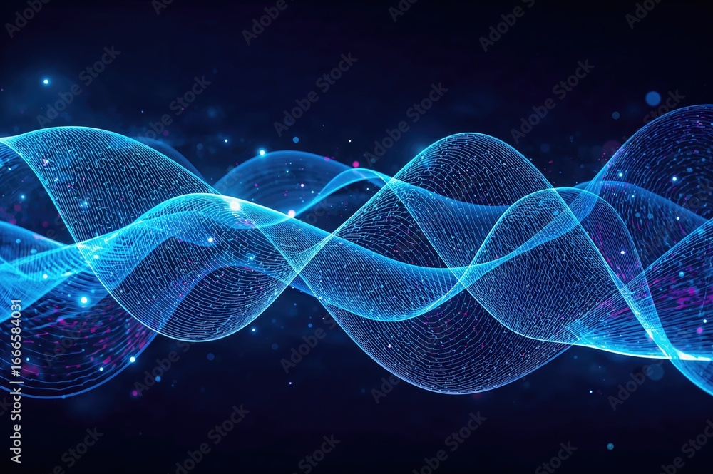 Aufkleber technology background with flowing digital particle streams
