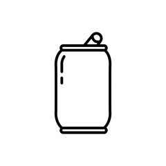 Soda can icon. Linear logo of metal container with opener. Black simple illustration of aluminum bottle for carbonated drinks. Contour isolated vector image on white background