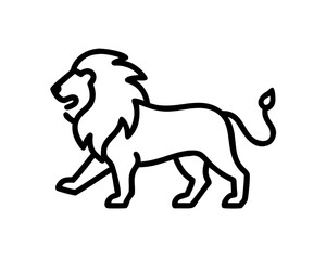 Obraz premium Elegant Line Art Illustration of a Majestic Lion Walking with Pride, Heraldry Emblem