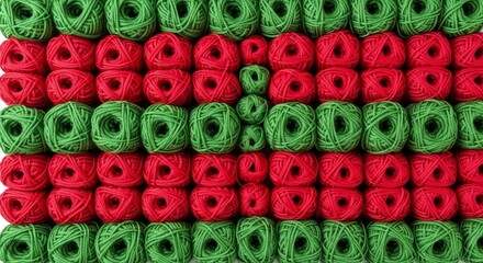 organized balls of red and green yarn, background pattern, knitting and crafting graphic