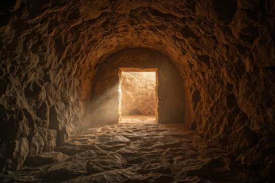 Illuminated interior of a vacant sepulcher