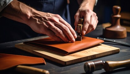 Artisan Craftsman Working With Brown Leather