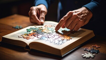 Fototapeta premium Senior Person Assembling Jigsaw Puzzle