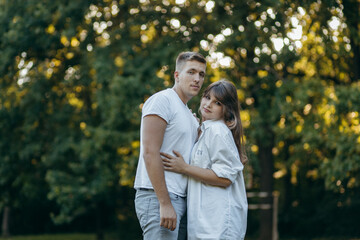 Fototapeta premium Young couple relax at nature at summer