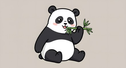 Obraz premium Cute Cartoon Panda Eating Bamboo Illustration