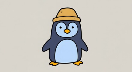 Cute Cartoon Penguin Illustration with Hat