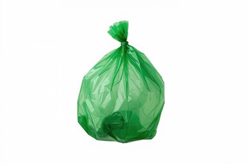 Torn green nylon fragment fluttering against white background with clipping path