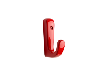 A glossy, vibrant red wall hook stands out against a black background.
