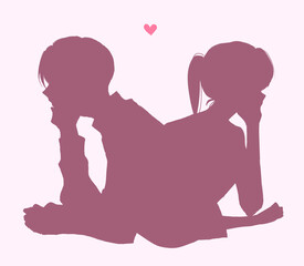 恋する背中合わせの男女　シルエット