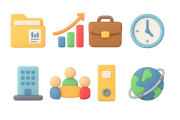 Colorful 3d business and office icons set for digital presentations