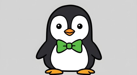Cute Cartoon Penguin with Bow Tie Illustration
