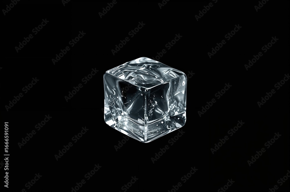 Poster transparent gray ice cube on a dark backdrop, collection of clear ice cubes without shadows, crystal