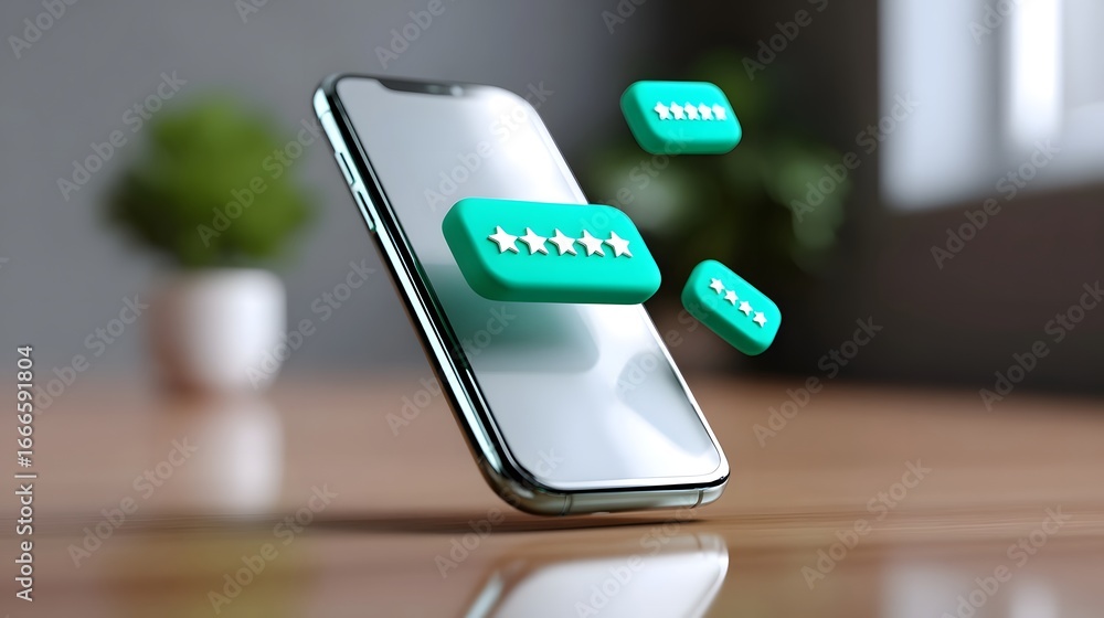 Poster smartphone with green notification icons on display