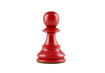 A vivid, single, red chess pawn stands out against a stark black background.