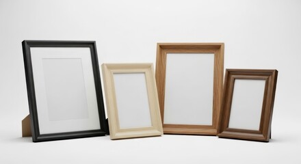 Four picture frames of varying sizes and colors