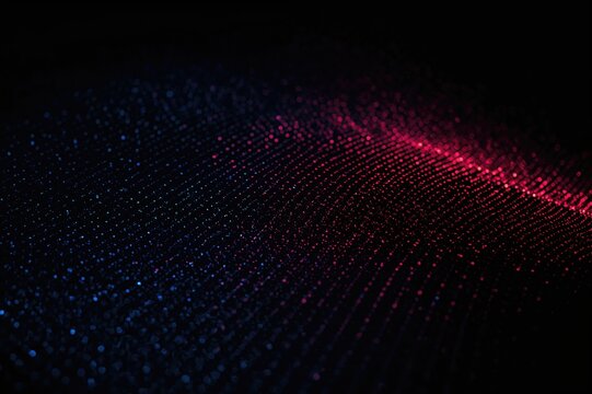 Futuristic digital backdrop featuring a matrix of gradient dots forming a mesh on a dark canvas. Concept illustrating advanced data representation and immersive virtual environments. - Powered by Adobe