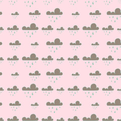clouds with rain, a cool seamless pattern on a pink background