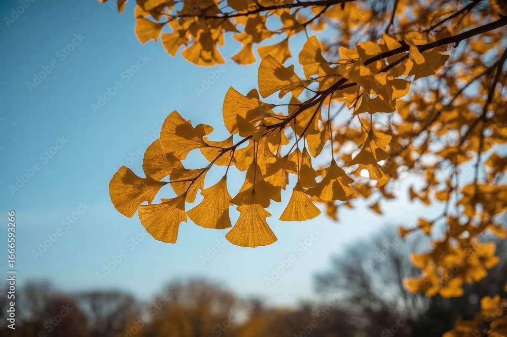 Poster sunlight illuminating a golden ginkgo twig