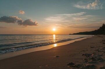 Serene Evening Glow Over a Calm Coastal Horizon