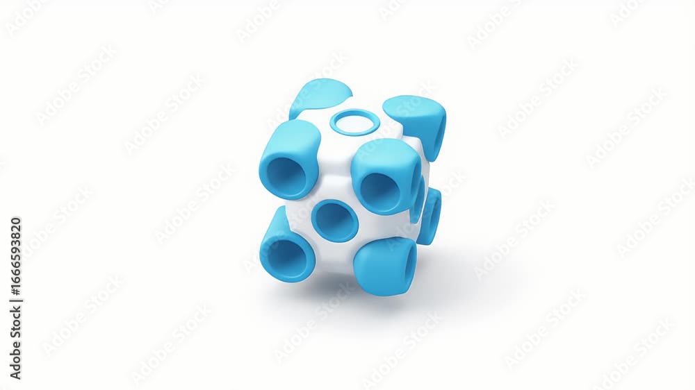Poster dynamic 3d abstract geometric cube rotating seamlessly on white background