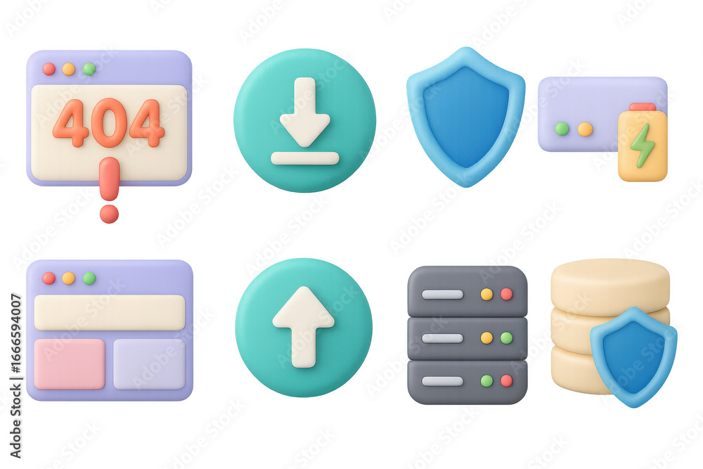 Poster colorful 3d interface icons reflecting modern technology elements for web design