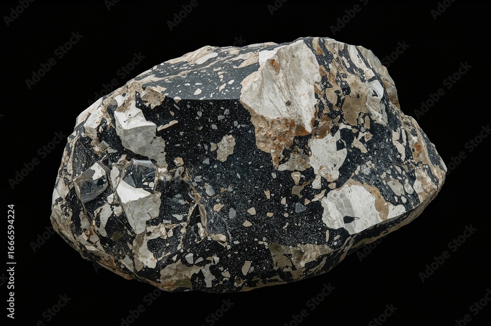 Aufkleber close-up of metamorphic gneiss stone showing texture and pattern on dark backdrop