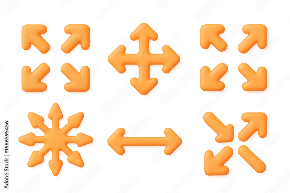 Poster orange 3d directional arrow icons for user interface design