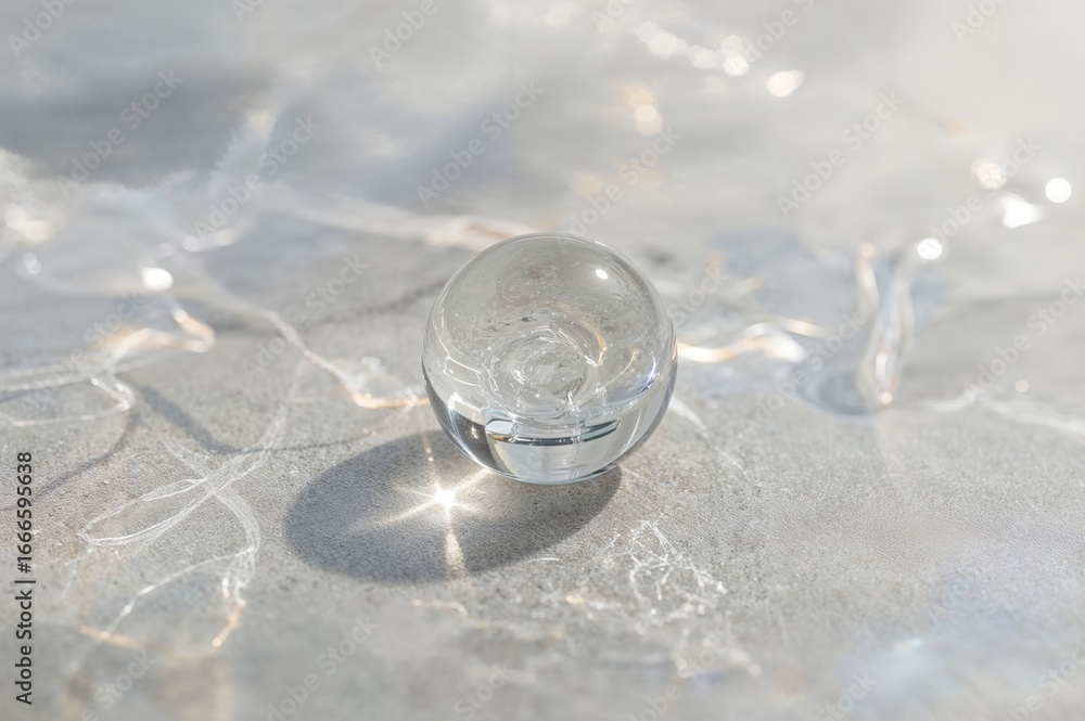 Aufkleber crystal sphere with hazy gray grainy texture and rainbow light refraction. abstract smoky backdrop w