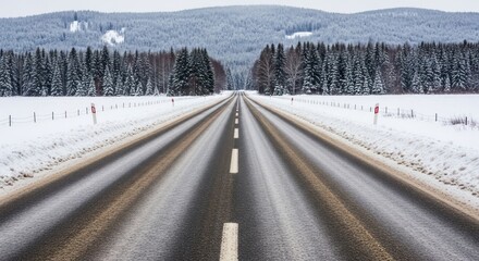 Fototapeta premium Snowy road stretching into a wintry forest