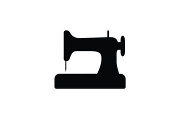 A black silhouette of a vintage sewing machine on a white background