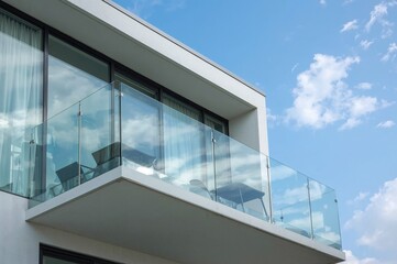 Fototapeta premium Transparent glass railing for balcony, sleek modern design elements