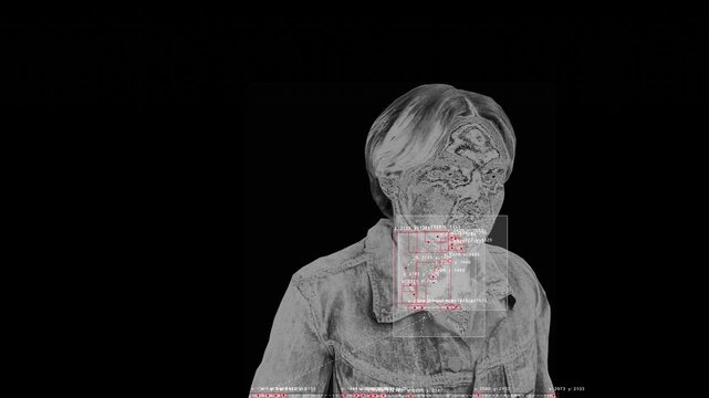 Digital portrait of a person. Facial recognition data analysis.
