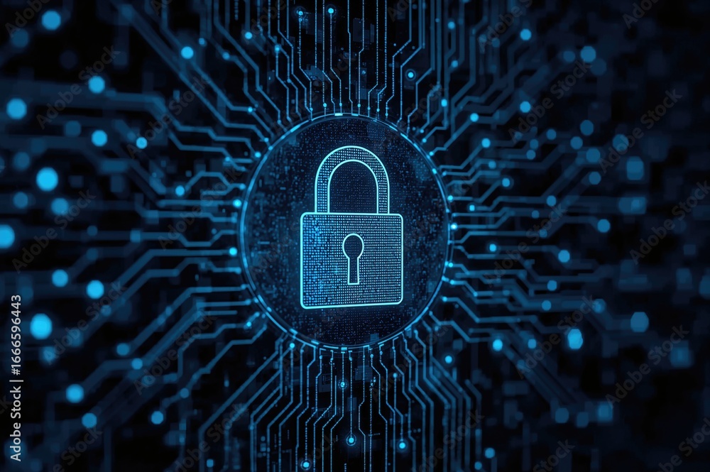 Aufkleber Concept of safeguarding data in cybersecurity emphasizing user privacy, encryption, secure browsing, and advanced technology with cybernetics, showcasing a digital interface