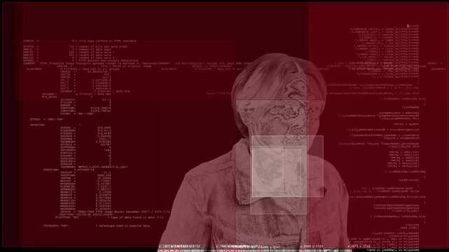 Biometric facial recognition technology. Artificial intelligence and identification.