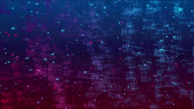 Animation showing futuristic AI coding plexus network connections, digital data, neural computation. for artificial intelligence, innovation, machine learning, big data systems, research technology. - Powered by Adobe