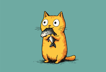 cat with fish