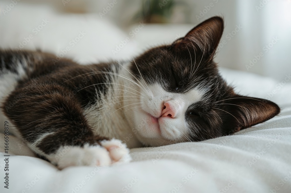 Poster Amusing expression on a drowsy feline with a rosy snout.