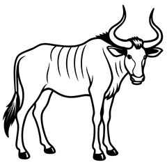 Wild Safari Wildebeest line Art Vector